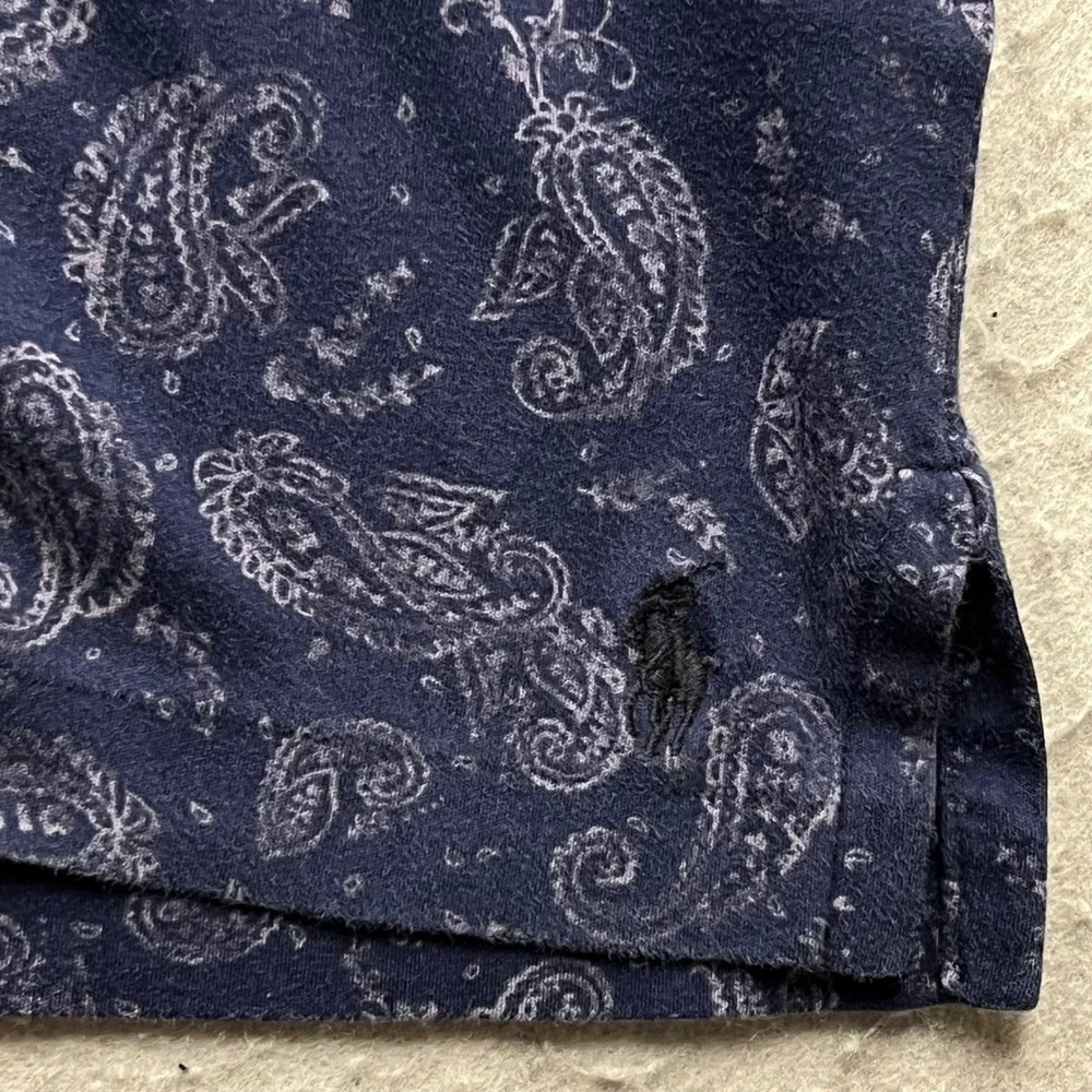 Polo Ralph Lauren Mens Large Classic Fit Paisley Print Cotton Polo Shirt Navy